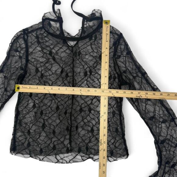 Black Whimsy Goth Grunge Emo Spider Web Mesh Sheer Lace Long Sleeve Size Small - Picture 3 of 7